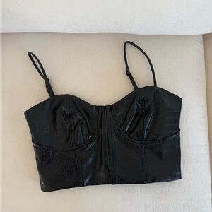 EXPRESS Black Croc-Embossed Bustier Top
